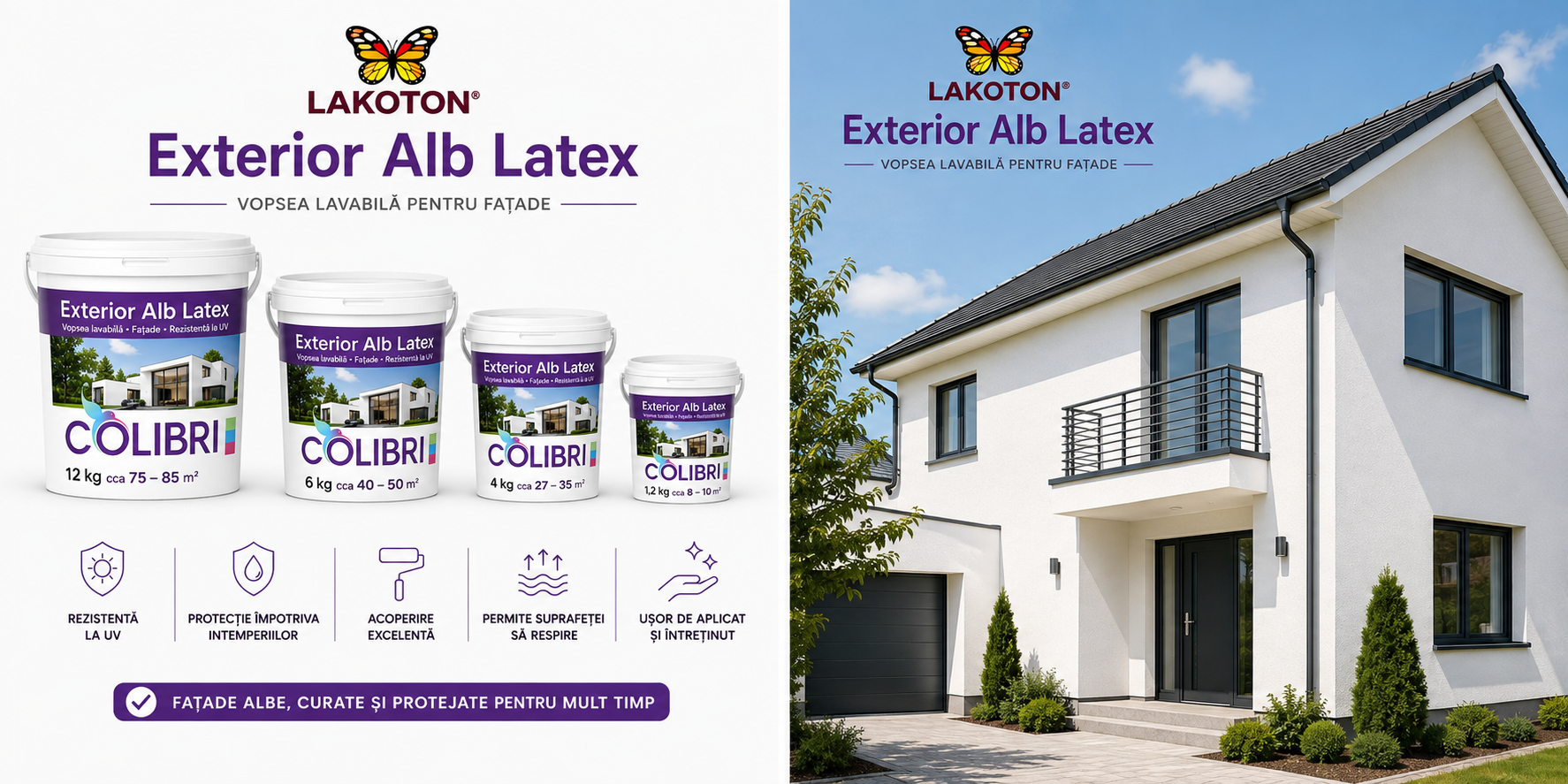 Краска фасадная Exterior Alb Latex COLIBRI – белая латексная краска — изображение 3